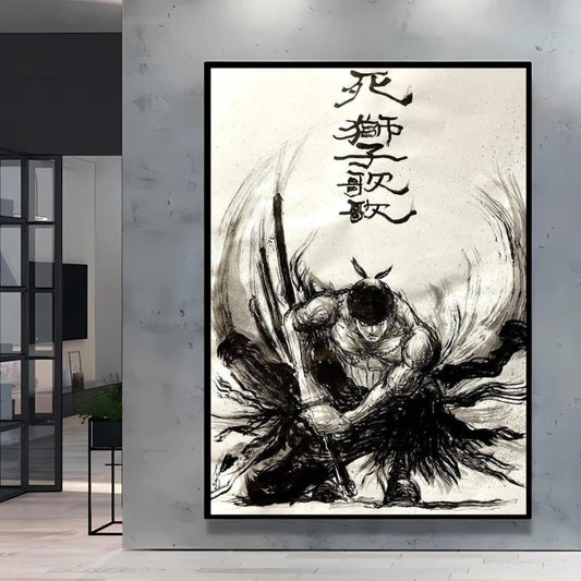 Poster âZoro techniquesâ â Impression toile One Piece noir & blanc