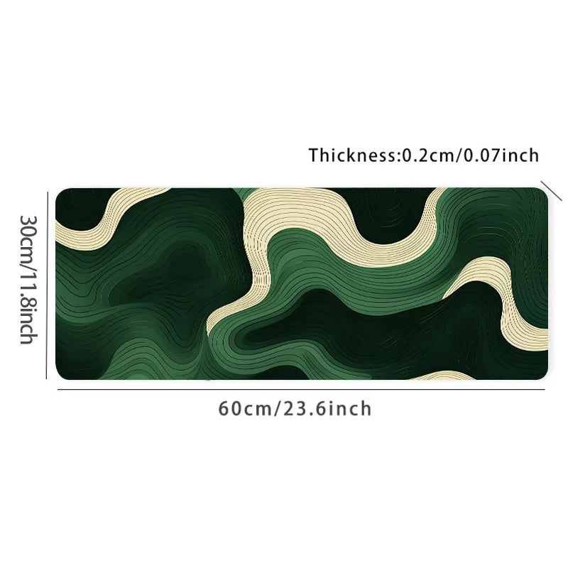 Tapis YourLab « Green & Beige Abstract » – Grand Desk Pad Antidérapant en Caoutchouc Naturel