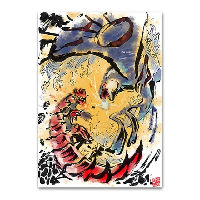 Pokemon Peripherals Posters Pikachu Rayquaza Gyarados Charizard Anime Action Figures Canvas Painting Wall Decoration Poster Toys