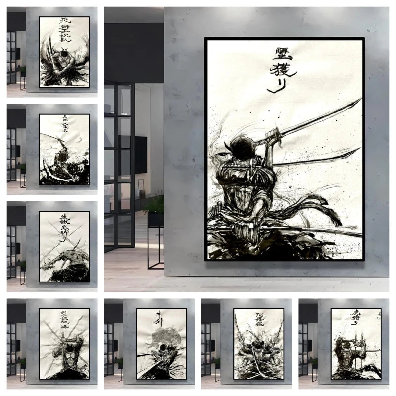 Poster “Zoro techniques” – Impression toile One Piece noir & blanc