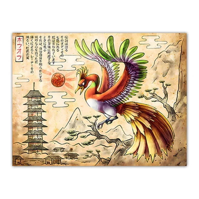 Pokemon Peripherals Posters Pikachu Rayquaza Gyarados Charizard Anime Action Figures Canvas Painting Wall Decoration Poster Toys