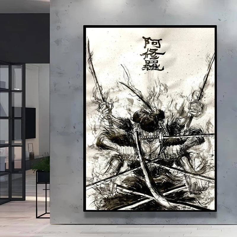 Poster “Zoro techniques” – Impression toile One Piece noir & blanc