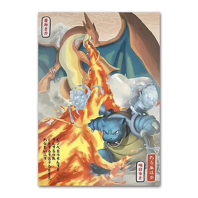 Pokemon Peripherals Posters Pikachu Rayquaza Gyarados Charizard Anime Action Figures Canvas Painting Wall Decoration Poster Toys