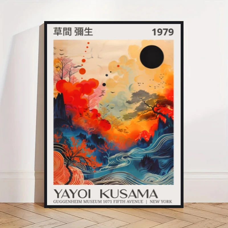 Yayoi Kusama Art Poster, Abstract Exhibition Pumpkin Flower Canvas Printed Image Art, Used for Home Wall Decoration, Frameless