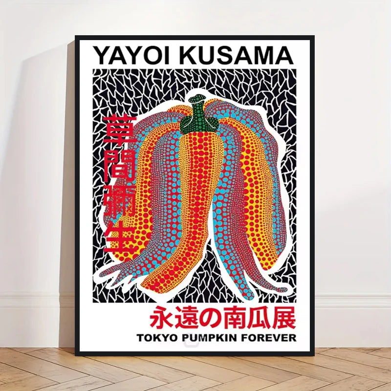 Yayoi Kusama Art Poster, Abstract Exhibition Pumpkin Flower Canvas Printed Image Art, Used for Home Wall Decoration, Frameless