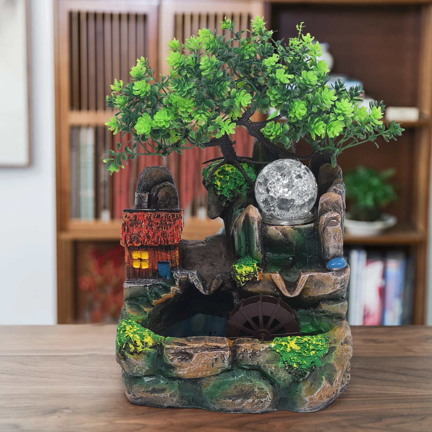 Lampe YourLab « Waterfall Rock LED » – Fontaine de Table Résine avec Boule LED & Atomiseur