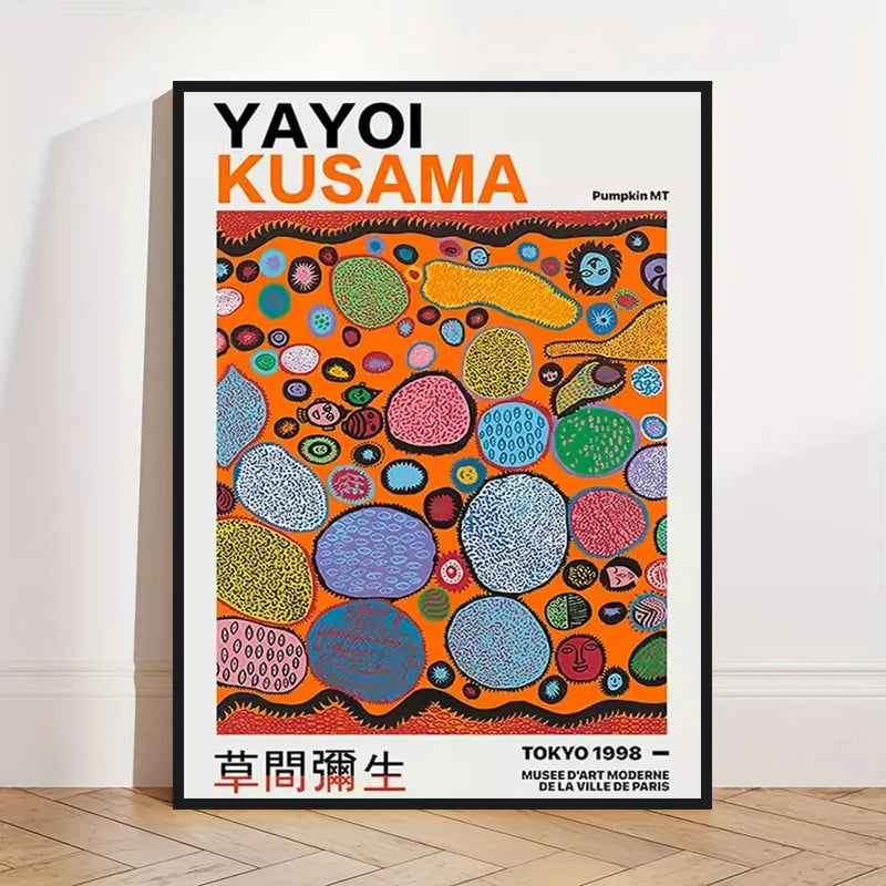 Yayoi Kusama Art Poster, Abstract Exhibition Pumpkin Flower Canvas Printed Image Art, Used for Home Wall Decoration, Frameless