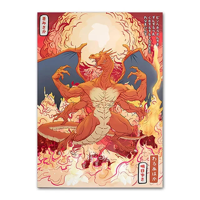 Pokemon Peripherals Posters Pikachu Rayquaza Gyarados Charizard Anime Action Figures Canvas Painting Wall Decoration Poster Toys