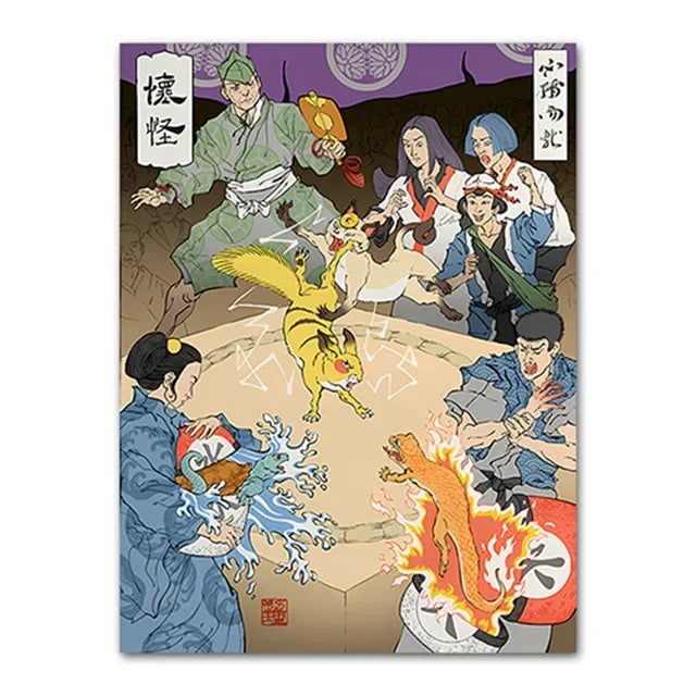 Pokemon Peripherals Posters Pikachu Rayquaza Gyarados Charizard Anime Action Figures Canvas Painting Wall Decoration Poster Toys