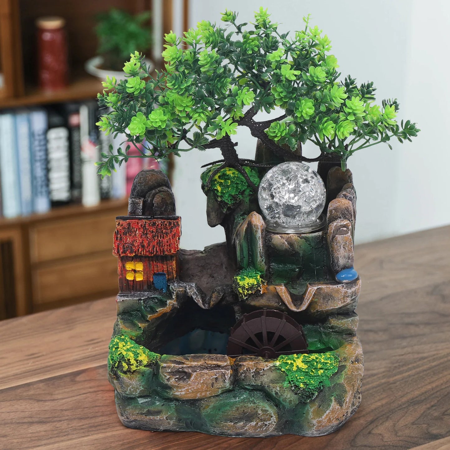 Lampe YourLab « Waterfall Rock LED » – Fontaine de Table Résine avec Boule LED & Atomiseur