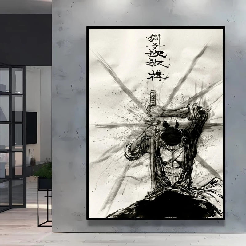 Poster “Zoro techniques” – Impression toile One Piece noir & blanc