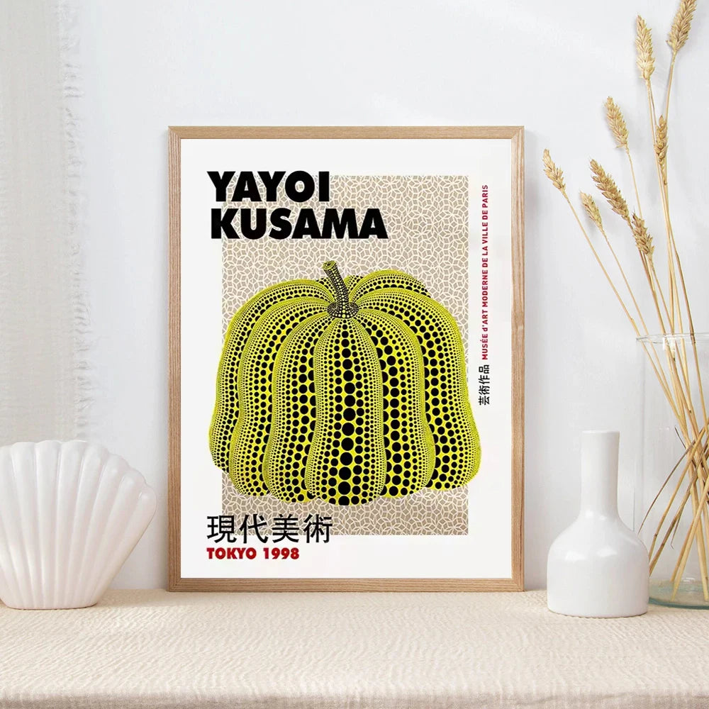 Yayoi Kusama Art Poster, Abstract Exhibition Pumpkin Flower Canvas Printed Image Art, Used for Home Wall Decoration, Frameless