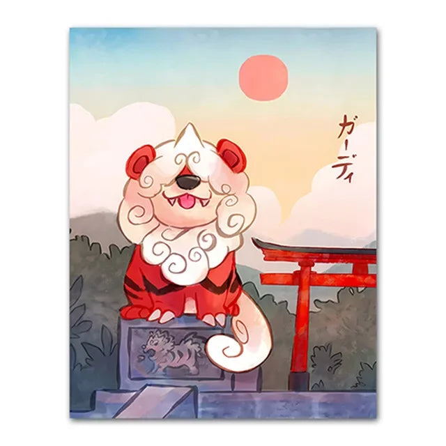 Pokemon Peripherals Posters Pikachu Rayquaza Gyarados Charizard Anime Action Figures Canvas Painting Wall Decoration Poster Toys