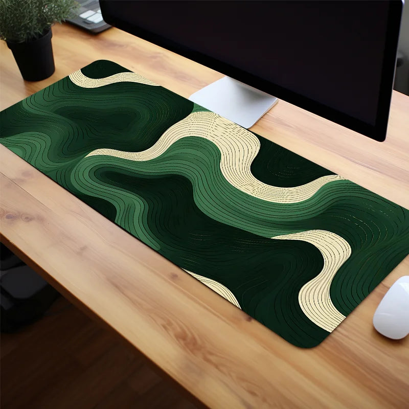 Tapis YourLab « Green & Beige Abstract » – Grand Desk Pad Antidérapant en Caoutchouc Naturel