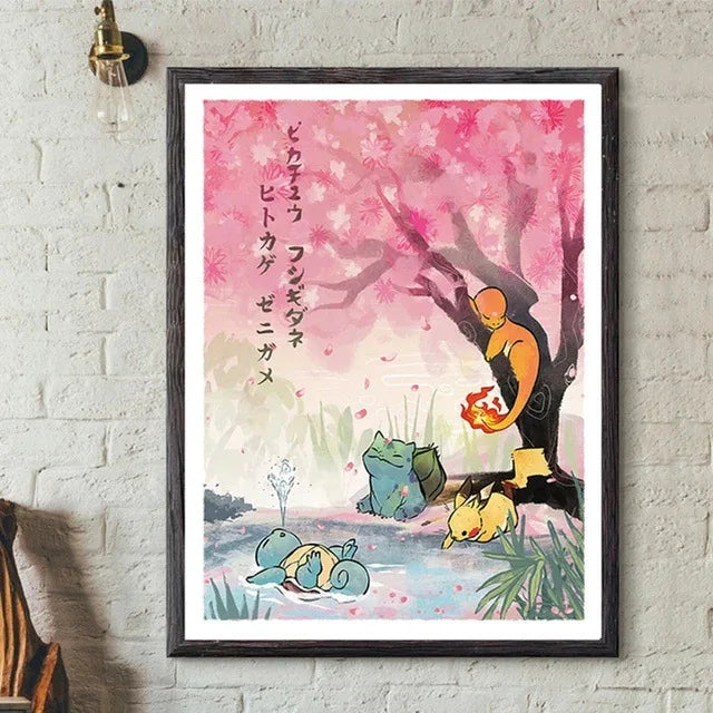 Pokemon Canvas Painting Pikachu Charmander Squirtle Bulbasaur Anime Poster Print Mural Picture Wall Art Home Decor Gifts Cuadros