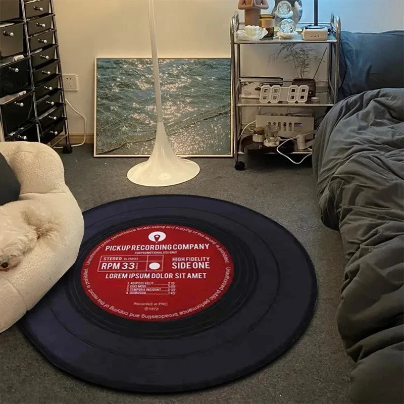 Tapis YourLab “Vinyl Record Music” – Tapis Rond Anti-Slip (Motif Vinyle & Jeu)