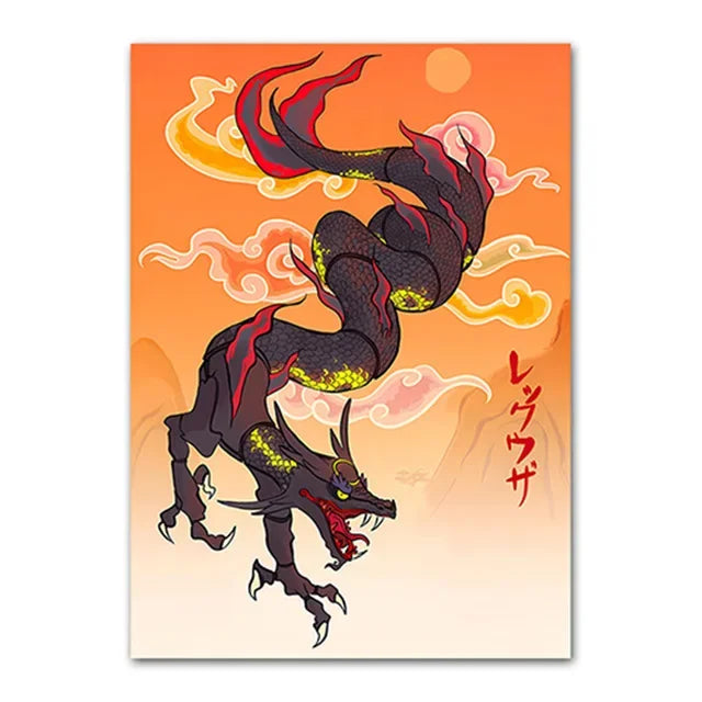 Pokemon Peripherals Posters Pikachu Rayquaza Gyarados Charizard Anime Action Figures Canvas Painting Wall Decoration Poster Toys