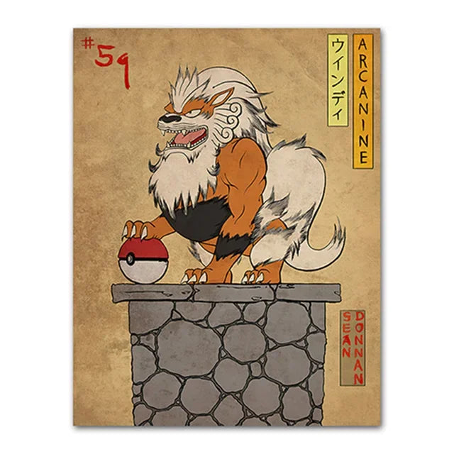 Pokemon Peripherals Posters Pikachu Rayquaza Gyarados Charizard Anime Action Figures Canvas Painting Wall Decoration Poster Toys