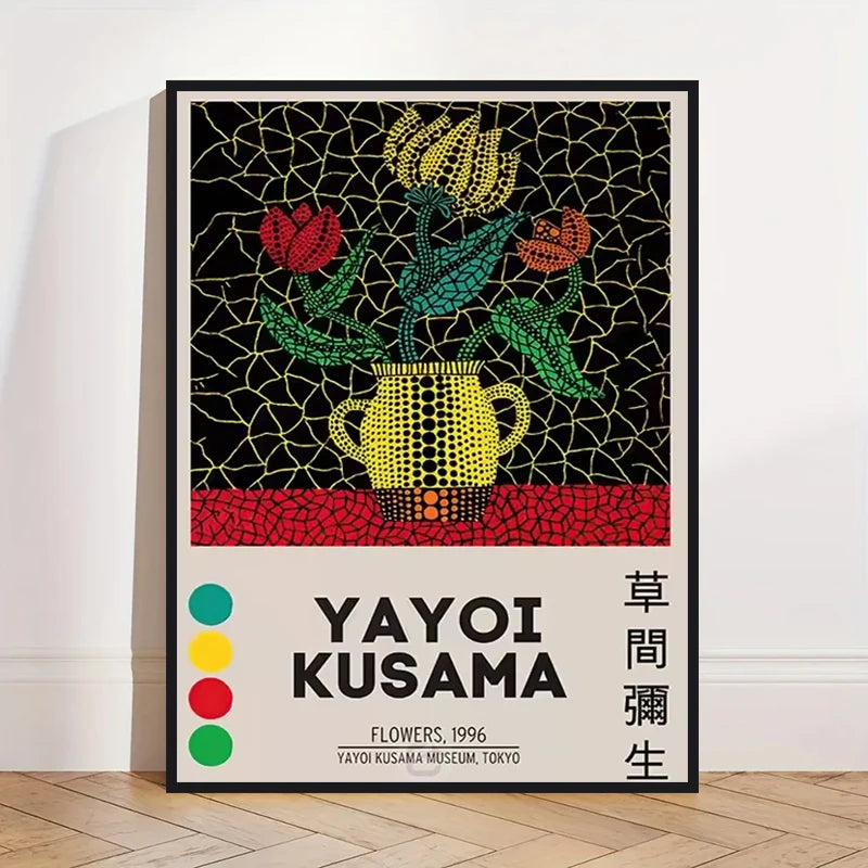 Yayoi Kusama Art Poster, Abstract Exhibition Pumpkin Flower Canvas Printed Image Art, Used for Home Wall Decoration, Frameless