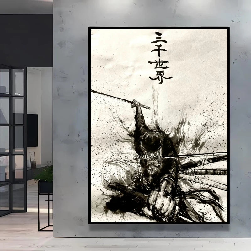 Poster “Zoro techniques” – Impression toile One Piece noir & blanc