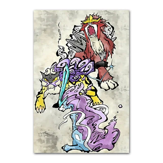 Pokemon Peripherals Posters Pikachu Rayquaza Gyarados Charizard Anime Action Figures Canvas Painting Wall Decoration Poster Toys