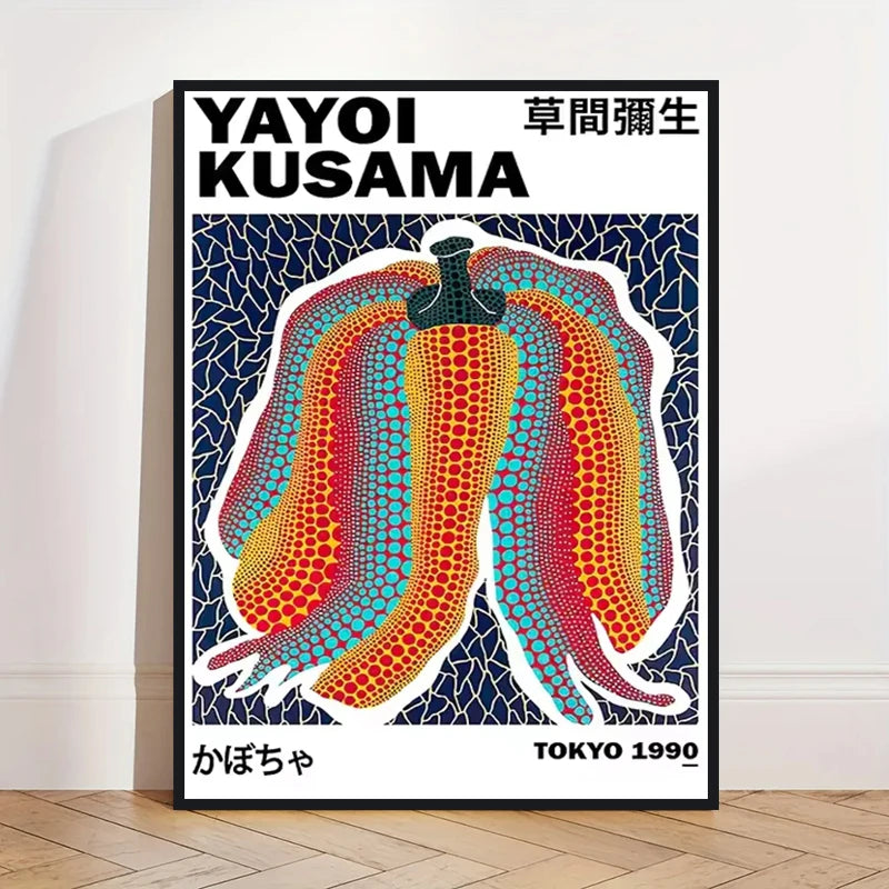 Yayoi Kusama Art Poster, Abstract Exhibition Pumpkin Flower Canvas Printed Image Art, Used for Home Wall Decoration, Frameless