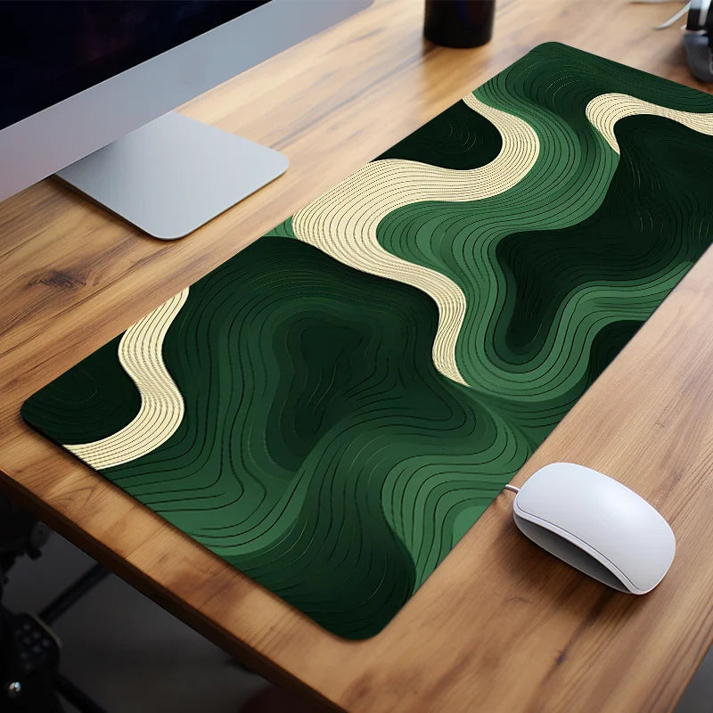 Tapis YourLab « Green & Beige Abstract » – Grand Desk Pad Antidérapant en Caoutchouc Naturel