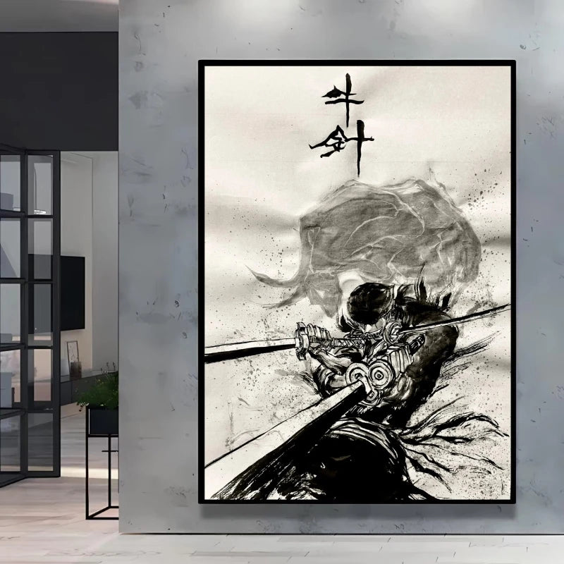 Poster “Zoro techniques” – Impression toile One Piece noir & blanc