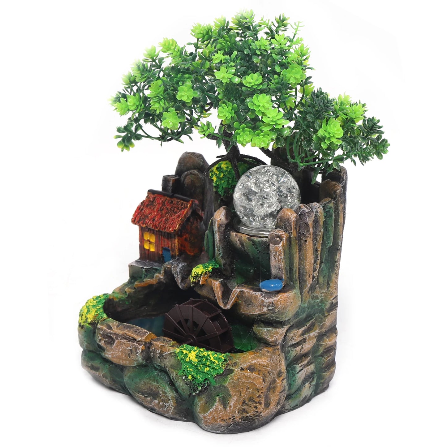 Lampe YourLab « Waterfall Rock LED » – Fontaine de Table Résine avec Boule LED & Atomiseur