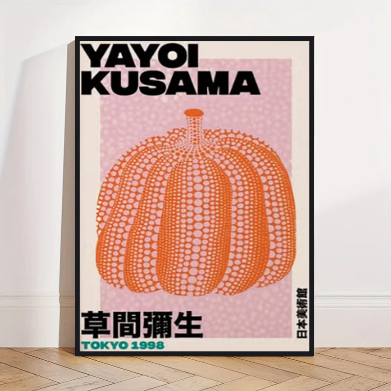 Yayoi Kusama Art Poster, Abstract Exhibition Pumpkin Flower Canvas Printed Image Art, Used for Home Wall Decoration, Frameless