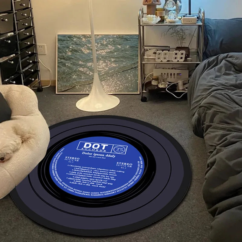 Tapis YourLab “Vinyl Record Music” – Tapis Rond Anti-Slip (Motif Vinyle & Jeu)