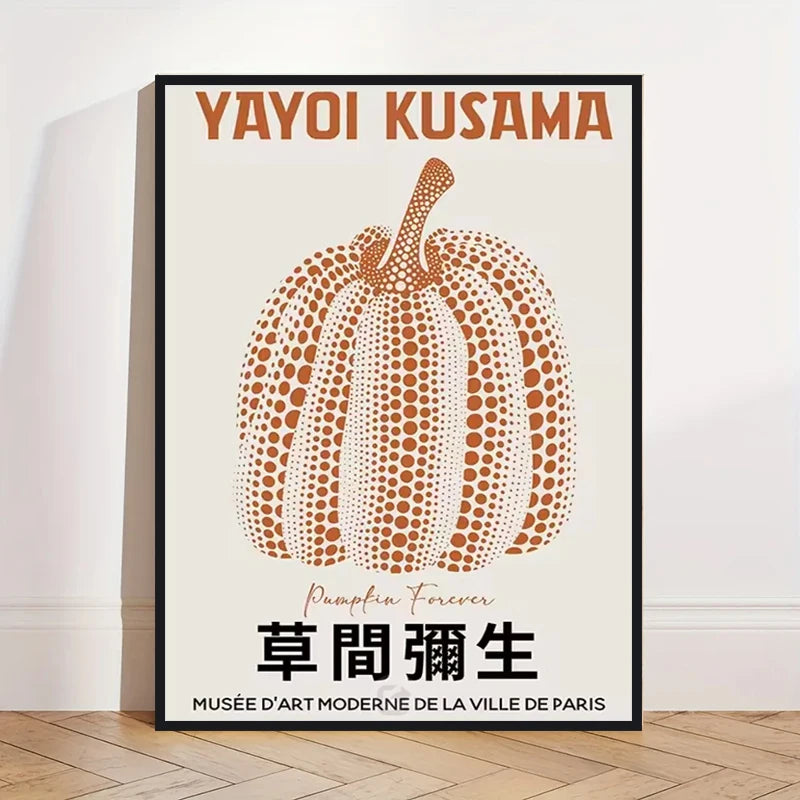 Yayoi Kusama Art Poster, Abstract Exhibition Pumpkin Flower Canvas Printed Image Art, Used for Home Wall Decoration, Frameless