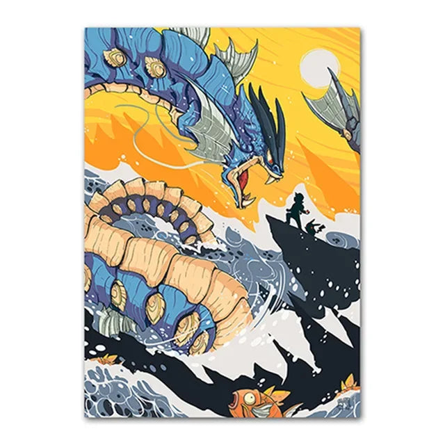 Pokemon Peripherals Posters Pikachu Rayquaza Gyarados Charizard Anime Action Figures Canvas Painting Wall Decoration Poster Toys