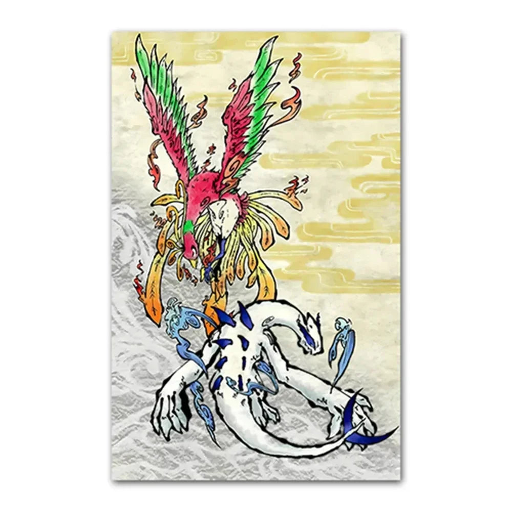 Pokemon Peripherals Posters Pikachu Rayquaza Gyarados Charizard Anime Action Figures Canvas Painting Wall Decoration Poster Toys