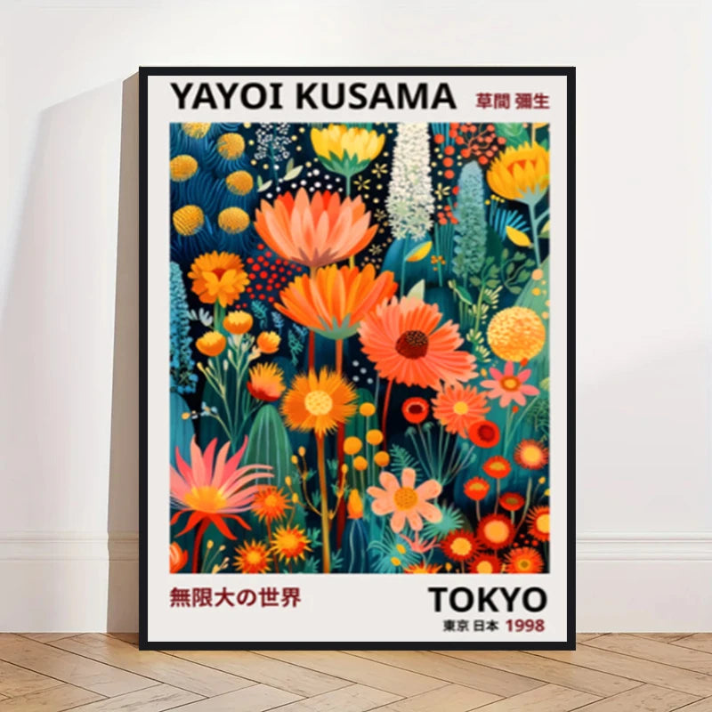 Yayoi Kusama Art Poster, Abstract Exhibition Pumpkin Flower Canvas Printed Image Art, Used for Home Wall Decoration, Frameless