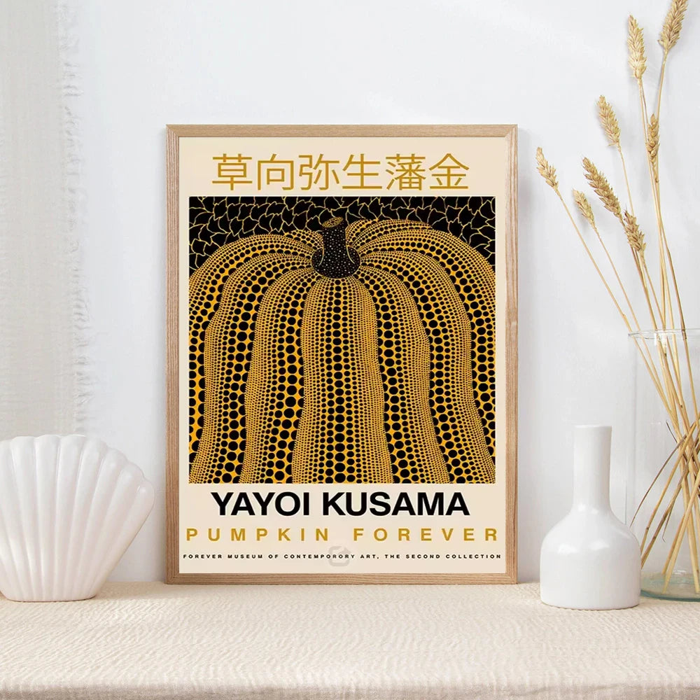 Yayoi Kusama Art Poster, Abstract Exhibition Pumpkin Flower Canvas Printed Image Art, Used for Home Wall Decoration, Frameless