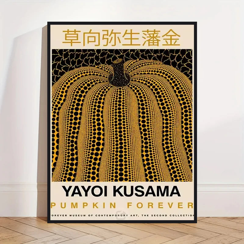 Yayoi Kusama Art Poster, Abstract Exhibition Pumpkin Flower Canvas Printed Image Art, Used for Home Wall Decoration, Frameless