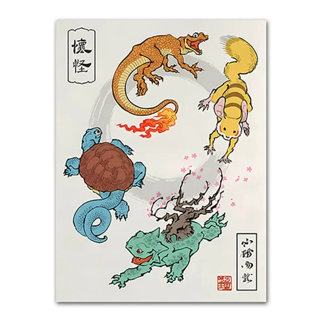 Pokemon Peripherals Posters Pikachu Rayquaza Gyarados Charizard Anime Action Figures Canvas Painting Wall Decoration Poster Toys